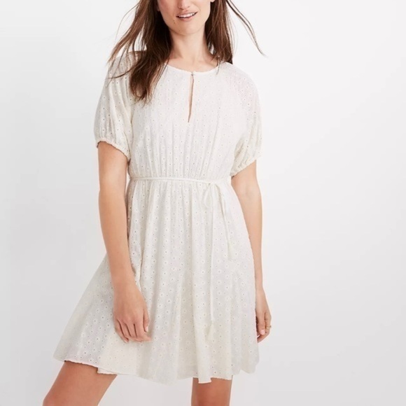 Madewell Eyelet Tie Mini Dress Ivory AL321 - Picture 1 of 10